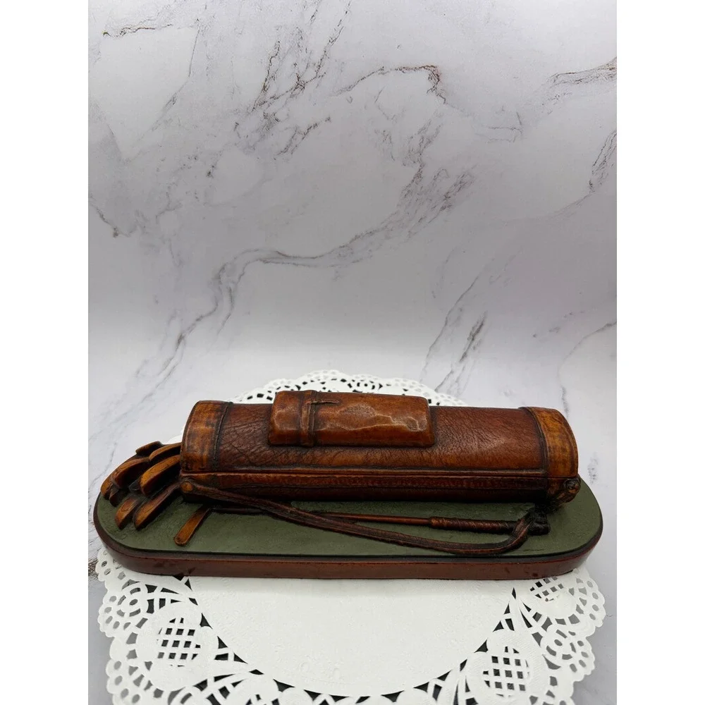 Vintage Golf Bag Trinket Box Desk Accessory Enesco Resin Brown